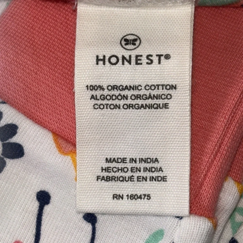 Honest Baby 2 Piece floral peach Pajama 100% Organic Cotton Size 4T